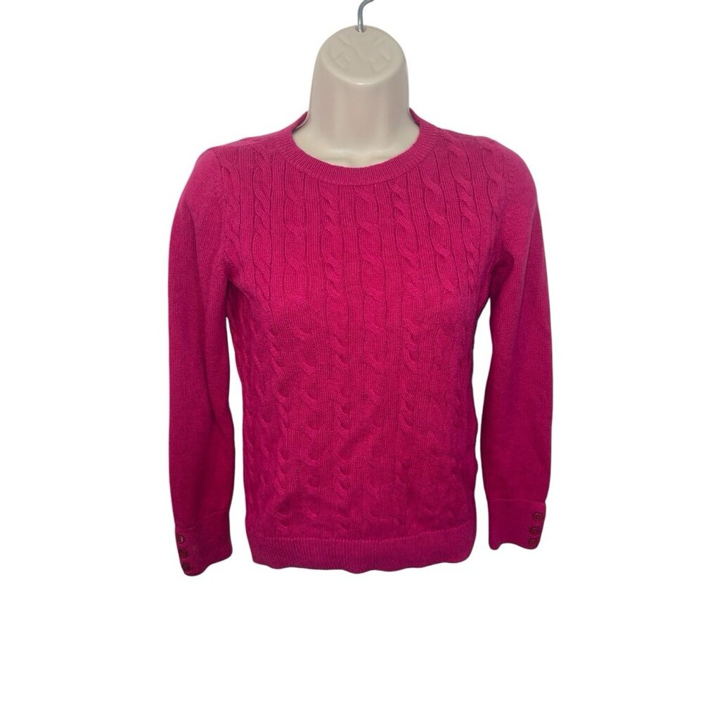 TALBOTS Women's XS Bright Pink Wool Nylon Blend Cableknit Sweater